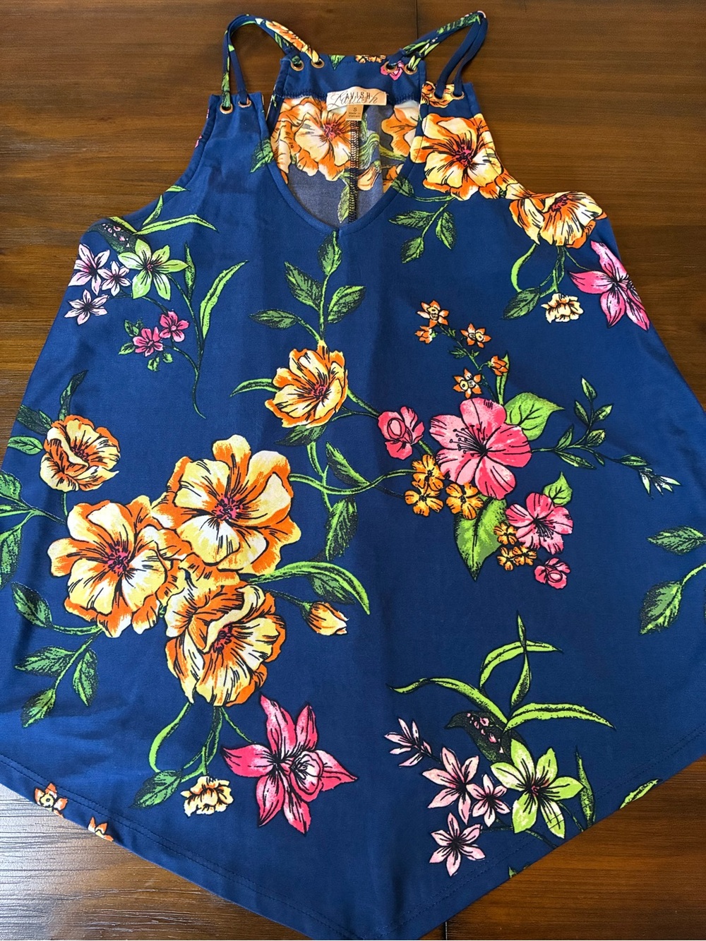 Lavish Navy Floral Halter Camisole with Yellow and Pink Blooms